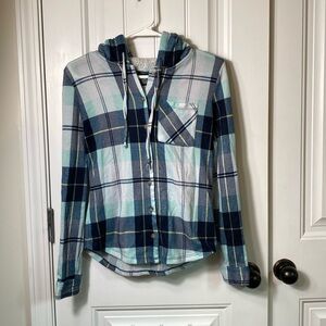 Blue plaid flannel hoodie shirt. Size medium